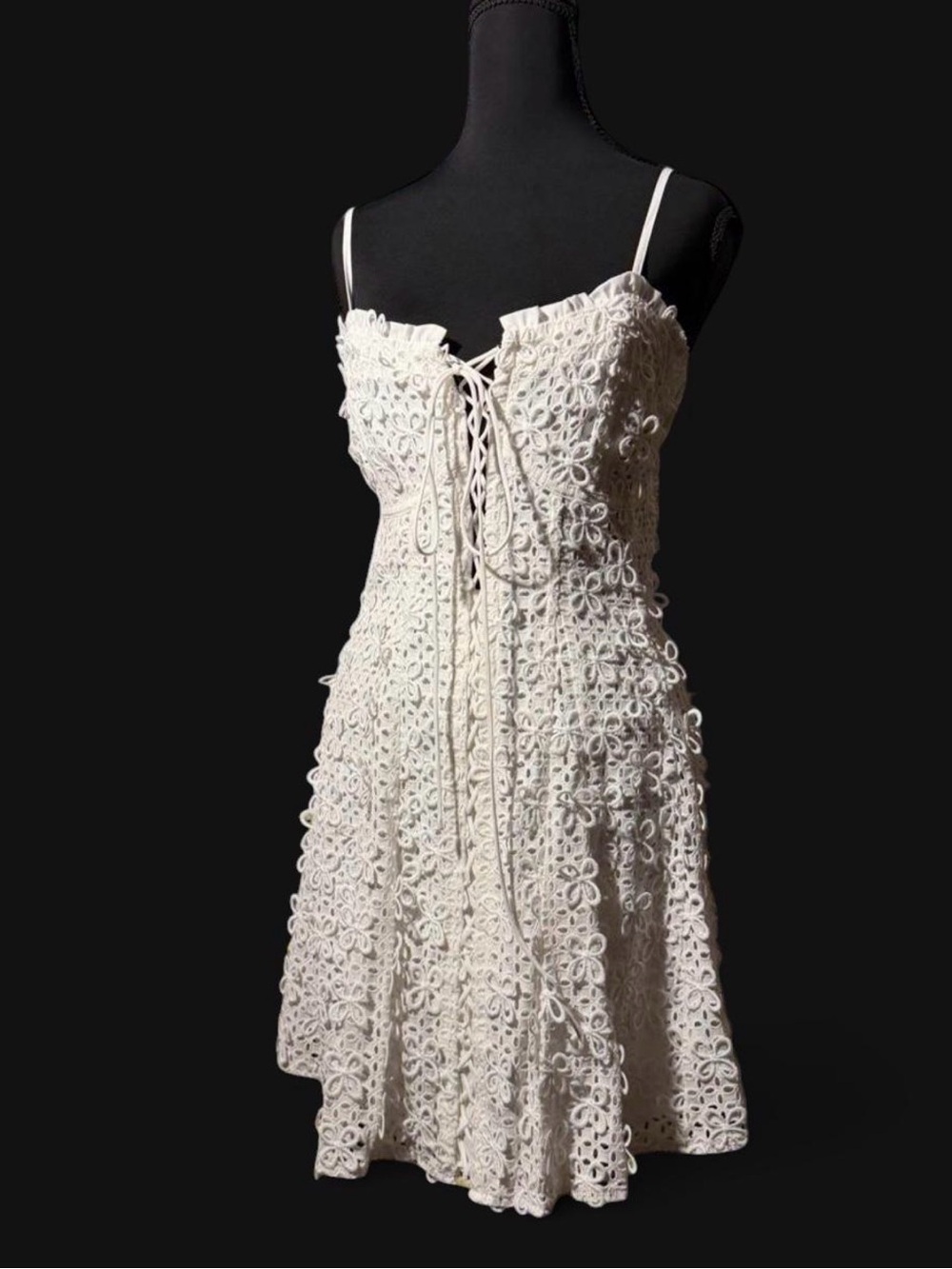 For Love And Lemons Ivory Floral Embroidery Tie-Front Mini Dress